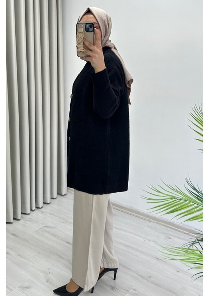 Magazin Oversize Rahat Kalıp V Yaka Düğme Detaylı Angora Kadın Hırka modelleri