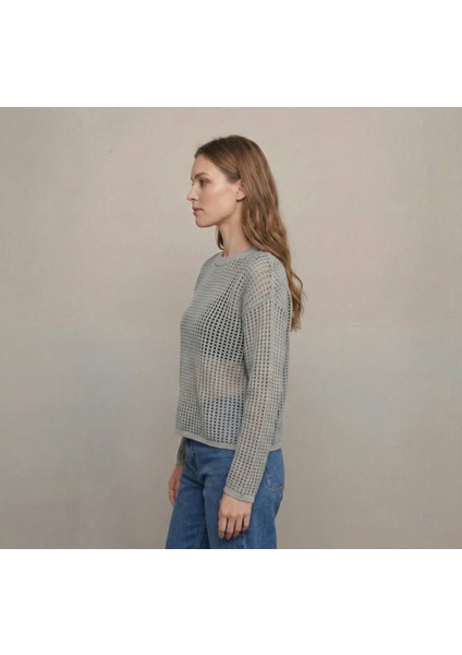 Kadın Gri Ince Ajurlu Triko Kazak fiyatları