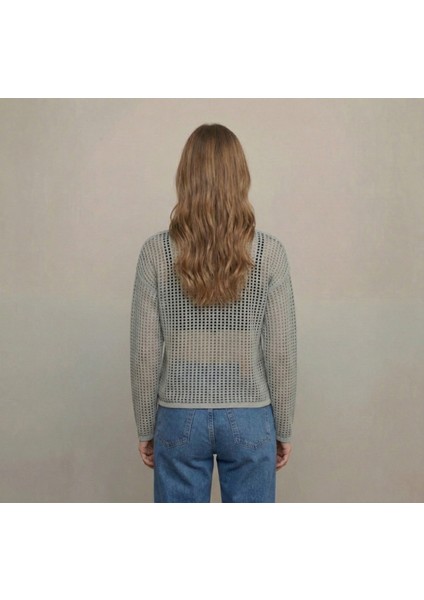 Kadın Gri Ince Ajurlu Triko Kazak modelleri