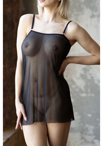 Transparan Siyah Kısa Tül Gecelik TM1227 indirimleri