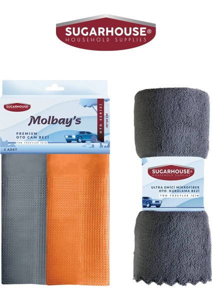 Sugarhouse Oto Fırsat Paketi Molbays Oto Premium Cam Bezi 2'li+Ultra Emici Oto Kurulama Bezi fırsatları