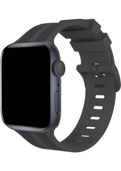 Apple Watch 38MM KR408 Çizgili Silikon Kordon - Koyu Gri
