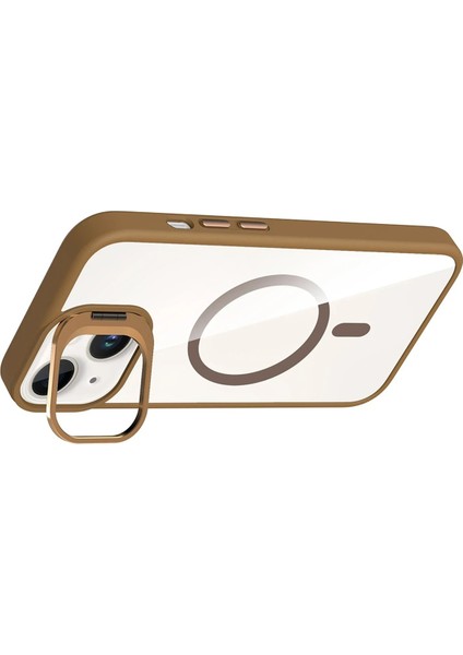FLM Apple iPhone 13 Remim Lensli Magsafe Standlı Kapak - Kahverengi modelleri