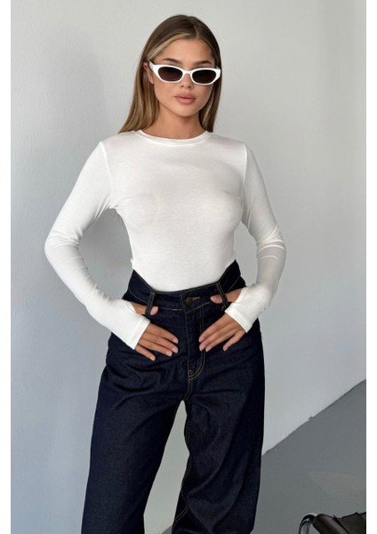 Modal Kumaş Bisiklet Yaka Parmak Geçmeli Body