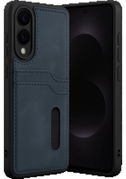 Samsung Galaxy S25 Edge Sara Kartvizitli Deri Kılıf - Lacivert