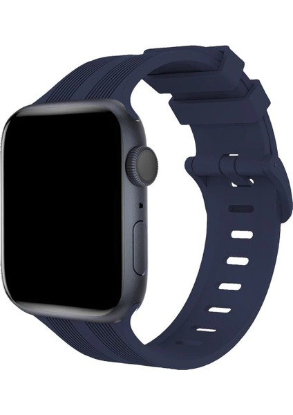 Apple Watch 38MM KR408 Çizgili Silikon Kordon - Lacivert