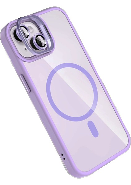 OMR02 Apple iPhone 13 Remim Lensli Magsafe Standlı Kapak - Lila modelleri