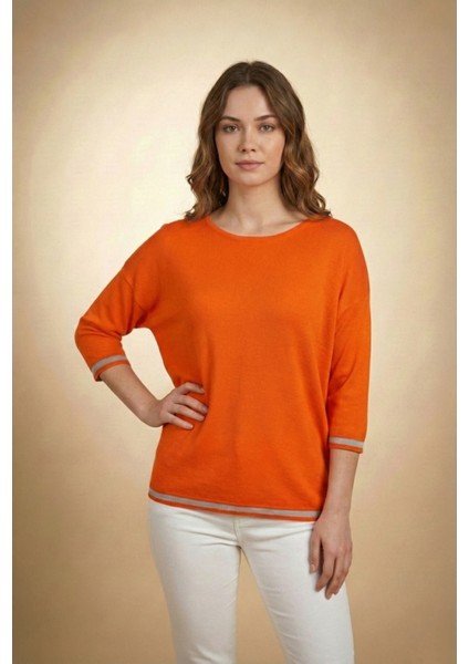 Kadın Turuncu Kolu-Etek Ucu Simli Fakir Kol Ince Kazak modelleri