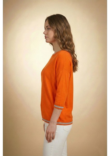 Kadın Turuncu Kolu-Etek Ucu Simli Fakir Kol Ince Kazak fırsatları