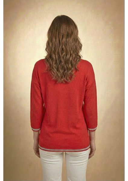 Kadın Kırmızı Kolu-Etek Ucu Simli Fakir Kol Ince Kazak modelleri