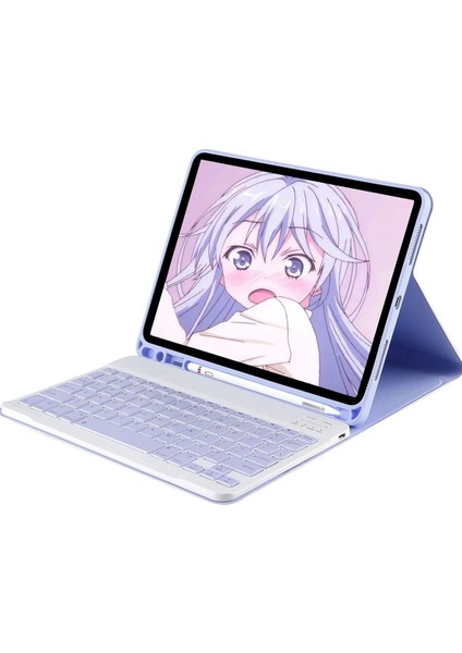 iPad 10.2 (9.nesil) Kılıf KC01 Smart Klavyeli Tablet Kılıfı - Lila