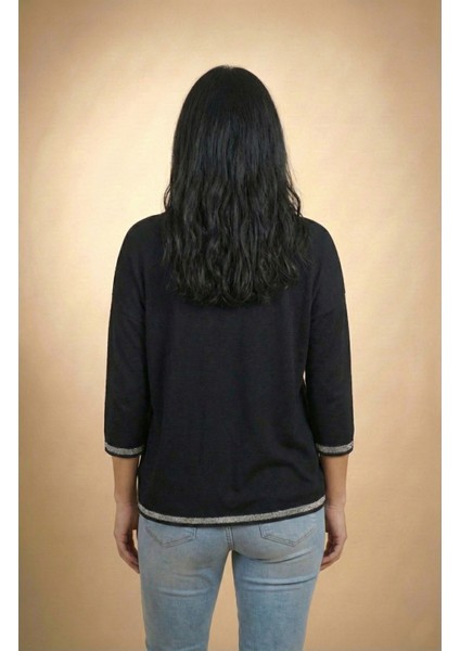 Kadın Siyah Kolu-Etek Ucu Simli Fakir Kol Ince Kazak modelleri