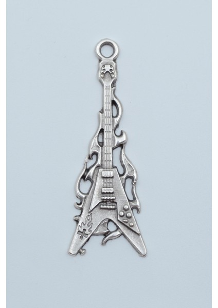 Ateşli Elektro Gitar Gümüş Kaplama Kolye Ucu