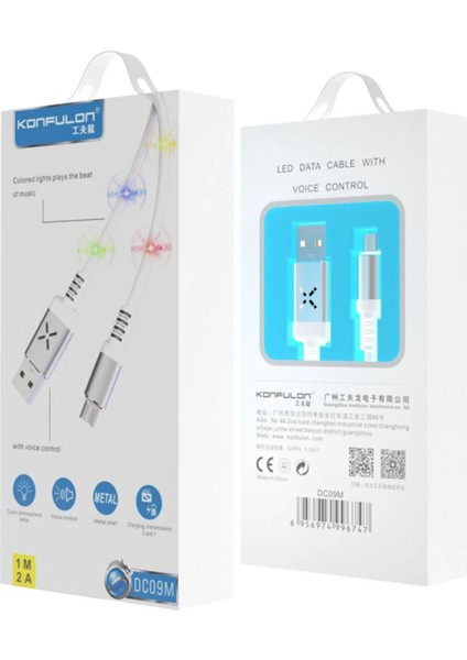 DC09 Ses Duyarlı Işıklı Micro USB Kablo 1m 2A - Siyah fiyatları