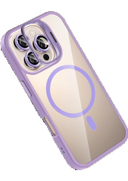 CPT83 Apple iPhone 16 Pro Max Remim Lensli Magsafe Standlı Kapak - Lila modelleri