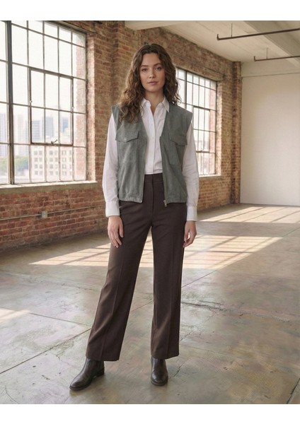 Kadın Gri Süet Astarlı Cepli Yelek