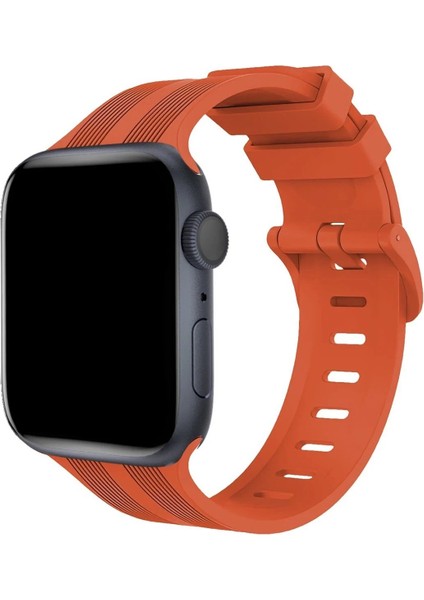 Apple Watch 42MM KR408 Çizgili Silikon Kordon - Turuncu