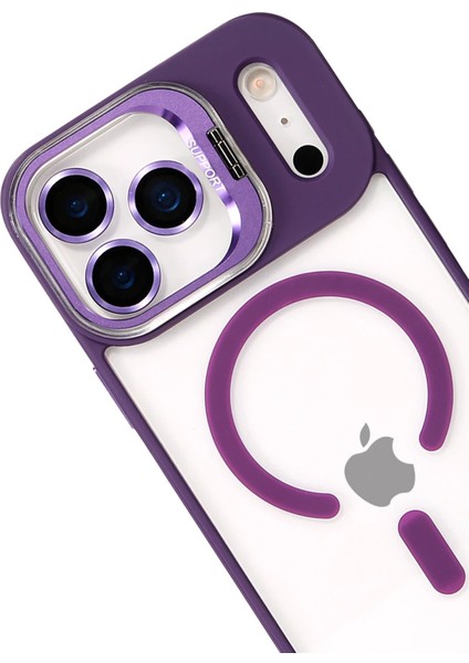 CPT83 Apple iPhone 17 Pro Max Remim Lensli Magsafe Standlı Kapak - Derin Mor modelleri