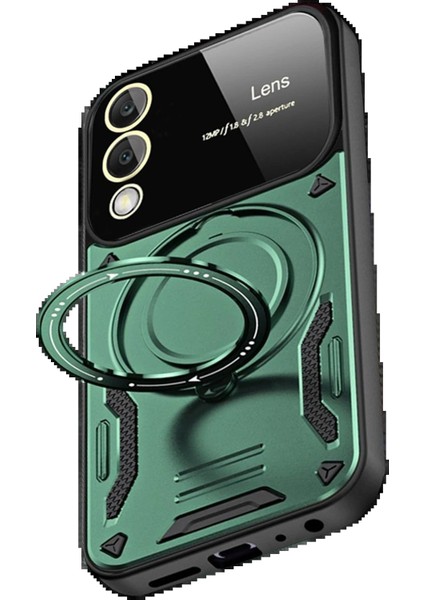 Samsung Galaxy S25 Edge Kılıf Joy Lens Standlı Kapak - Koyu Yeşil fırsatları