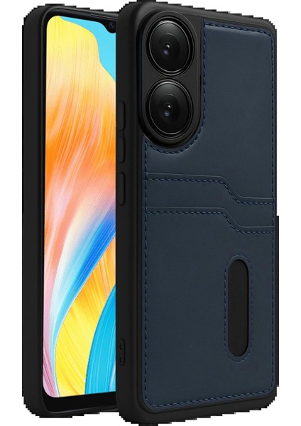 Oppo A38 Sara Kartvizitli Deri Kılıf - Lacivert