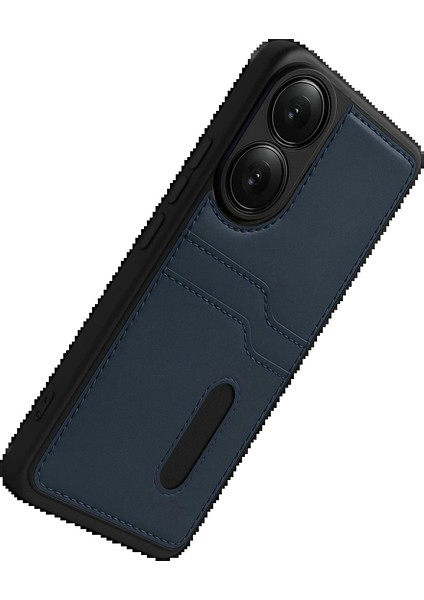 Oppo A38 Sara Kartvizitli Deri Kılıf - Lacivert modelleri