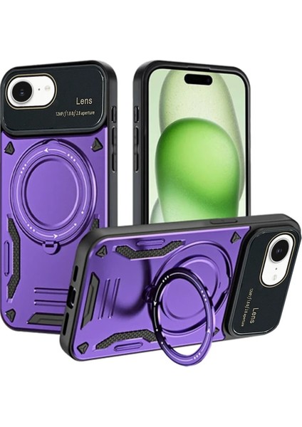 iPhone 16E Kılıf Joy Lens Standlı Kapak - Mor