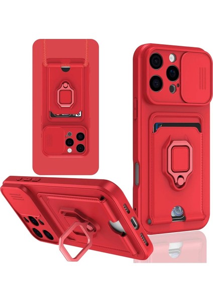 iPhone 16 Pro Kılıf Zuma Kartvizitli Yüzüklü Silikon - Kırmızı