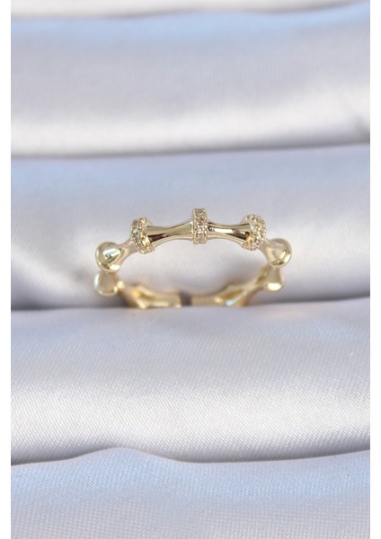 Pirinç Gold Renk Zirkon Taşlı Kadın Yüzük - TJ-BYK3312