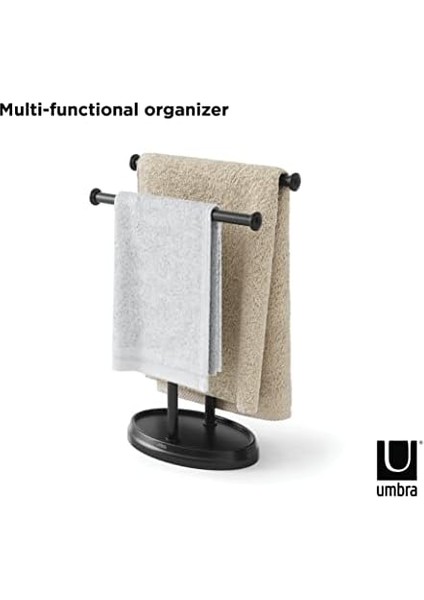 Lavabo Için Havlu Askısı, Serbest Duran Havlu Askısı, Iki Kollu Metal Takı Koyma Yeri Ile, Siyah, Standart Boyut