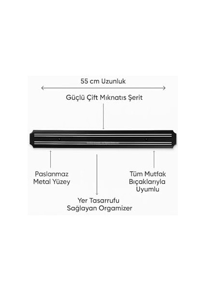 Mıknatıslı Bıçak Tutucu 55 Cm, Güçlü Manyetik Bıçak Standı, Duvara Monte Mutfak Düzenleyici, Yer Tasarruflu Pratik Bıçaklık, Mutfak Aletleri ve Setleri Için Dekoratif Organizer Aparat