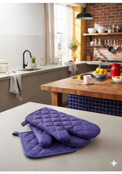 Yanmaz,ısıya Dayanıklı Isı Geçirmeyen Mutfak Fırın Tencere Eldiveni Tutacak Seti 2 Eldiven 2 Tutacak