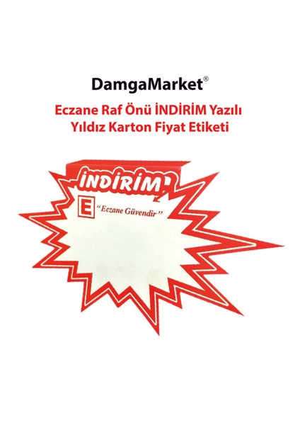Eczane Indirim Yazılı Yıldız Karton Etiketi, Eczane Raf Etiketi 13,5 CMX20 cm (50'li Paket) fiyatları