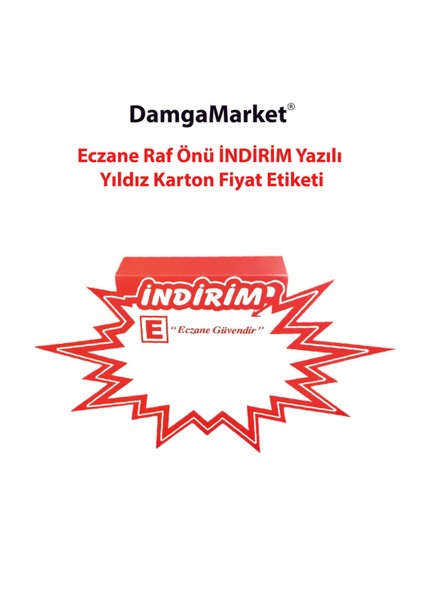 Eczane Indirim Yazılı Yıldız Karton Etiketi, Eczane Raf Etiketi 13,5 CMX20 cm (50'li Paket) fırsatları