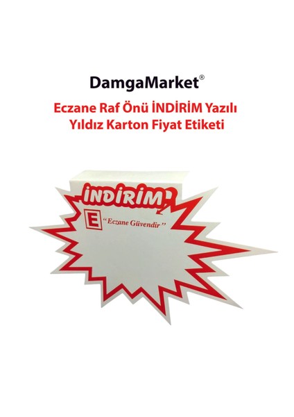 Eczane Raf Önü Indirim Yazılı Yıldız Karton Etiketi, 13,5 cm x 20 cm (50'li Paket) fiyatları