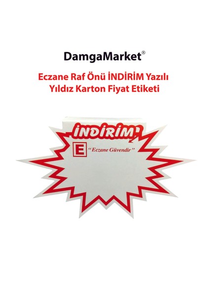 Eczane Raf Önü Indirim Yazılı Yıldız Karton Etiketi, 13,5 cm x 20 cm (50'li Paket) fırsatları