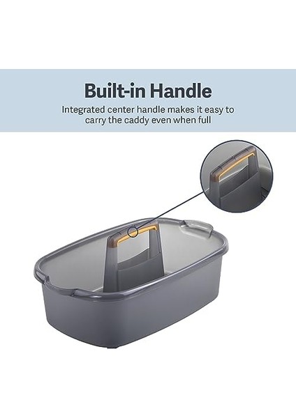 Saplı Plastik Çok Amaçlı Temizlik Saklama Kutusu, 1,85 Galon, Gri ve Turuncu