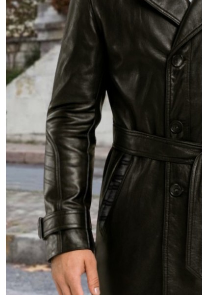 Patrick Hakiki Deri Erkek Siyah Kuşaklı Pardesü fiyatları