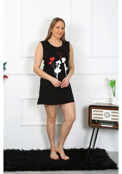 - Kadın Büyük Beden Kalın Askılı Penye Diz Üstü Siyah Gecelik fiyatları