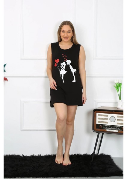 - Kadın Büyük Beden Kalın Askılı Penye Diz Üstü Siyah Gecelik fırsatları