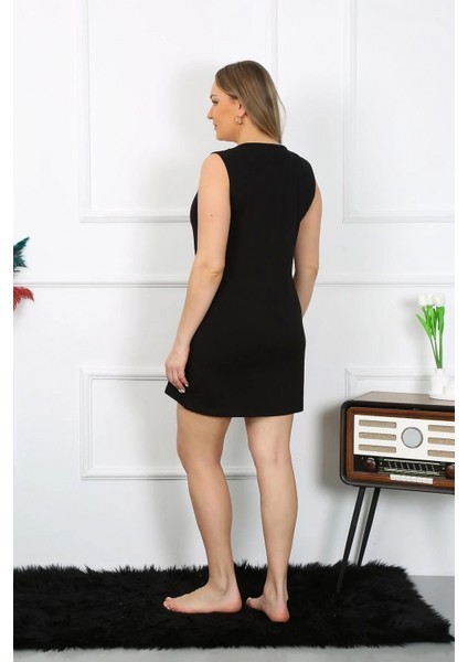 - Kadın Büyük Beden Kalın Askılı Penye Diz Üstü Siyah Gecelik indirimleri