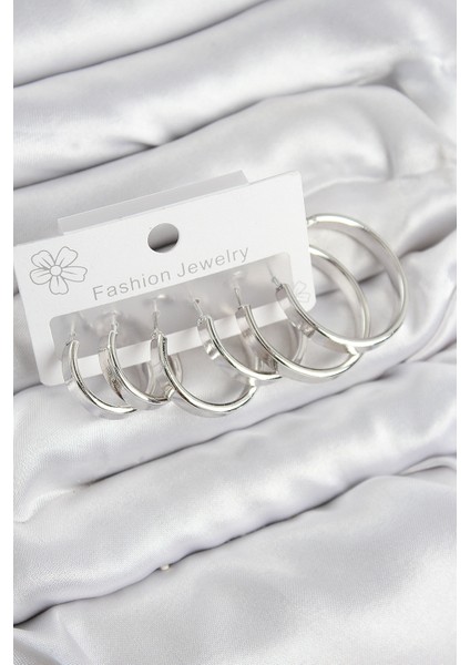 Pirinç Halka Model Gümüş Renk Kadın Set Küpe - TJ-BKP11048