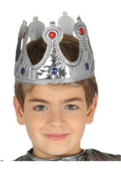 Gümüş Renk Kumaş Malzemeden Imal Çocuk Kral Tacı 57 cm