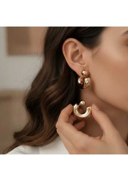 Modern Geometrik Detaylı Halka Küpe | Top İddialı Kadın Küpe fiyatları