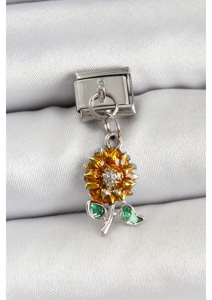 316L Çelik Sallantılı Ayçiçeği Model Gümüş Renk Nomination Charm - TJ-BC1448
