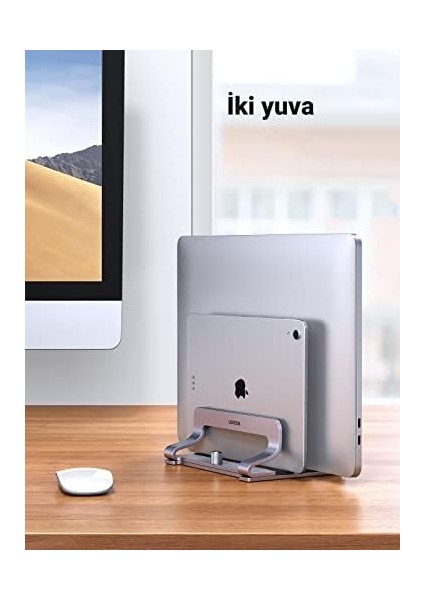 Masa Için Dikey Dizüstü Bilgisayar Standı Çift Yuvalı Dizüstü Bilgisayar Standı Tutucu Ayarlanabilir Alüminyum Masaüstü Standı MacBook Air Pro, Microsoft Surface Laptop 4, Lg Gram 17 ile
