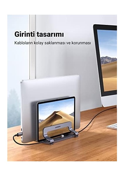Masa Için Dikey Dizüstü Bilgisayar Standı Çift Yuvalı Dizüstü Bilgisayar Standı Tutucu Ayarlanabilir Alüminyum Masaüstü Standı MacBook Air Pro, Microsoft Surface Laptop 4, Lg Gram 17 ile modelleri