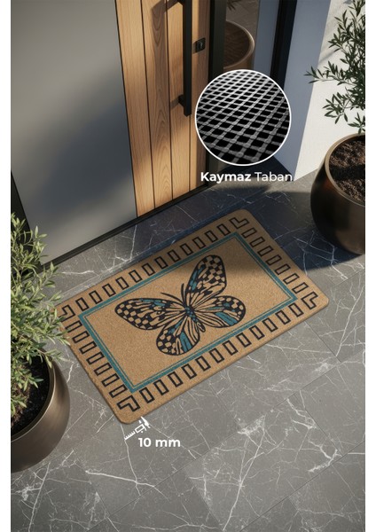 Kaymaz Taban, Kelebek Desenli, Modern Dayanıklı Uzun Ömürlü Dış Kapı Önü Paspası, Paspas, Desenli Paspas
