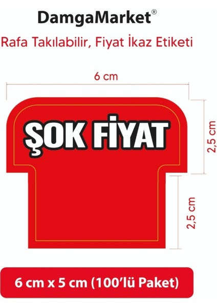 Kırmızı Şok Etiketi Kartı Market, Mağaza, Bakkal, Raf ve Etiketi 6X5CM 100'LÜ Paket