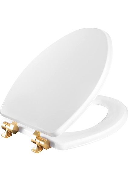 1826BGSL 000 Benton Fırçalanmış Altın Menteşeli Klozet Kapağı Yavaş Kapanır ve Asla Gevşek Olmaz, Uzunlu, Dayanıklı Ahşap, Beyaz modelleri