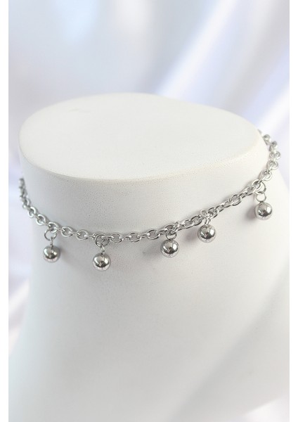 316L Çelik Gümüş Renk Sallantı Topçuk Zincir Model Kadın Halhal - TJ-HH1642